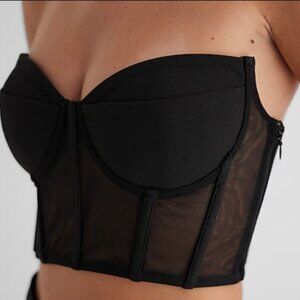 Mesh Sweetheart Neckline Corset Cropped Tube Top - Large